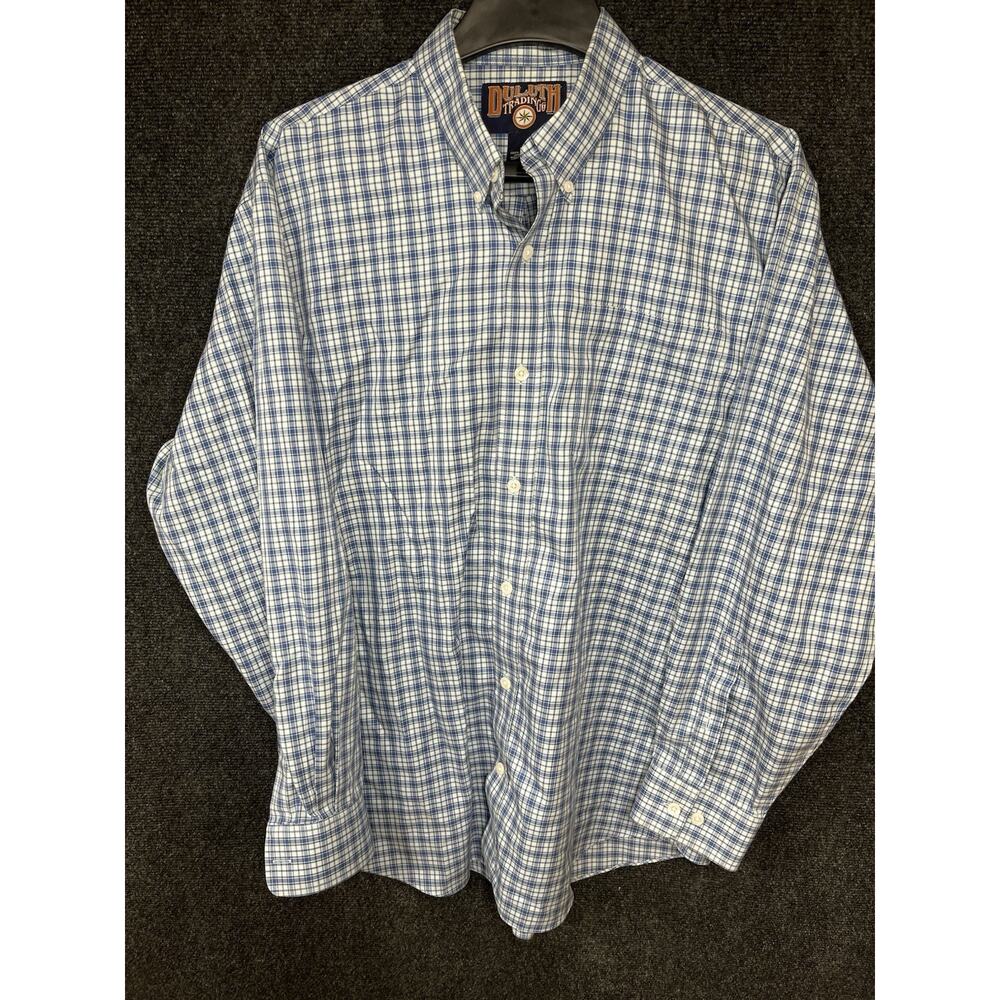 Duluth Trading Shirt Men's L Tall Blue Plaid Button Down Long Sleeve
